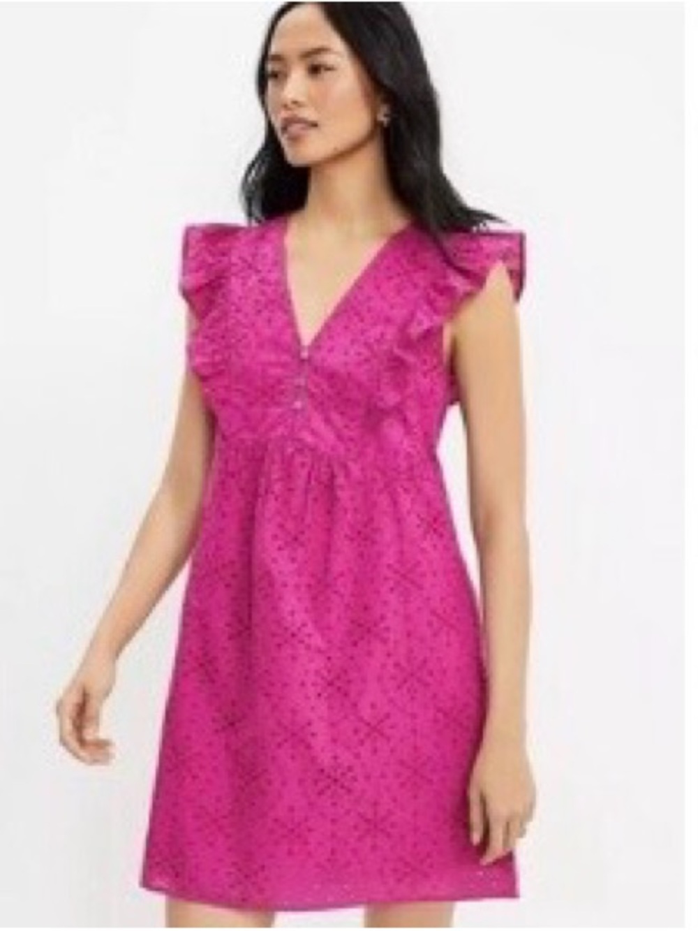 LOFT Hot Pink Eyelet Ruffle Mini Dress